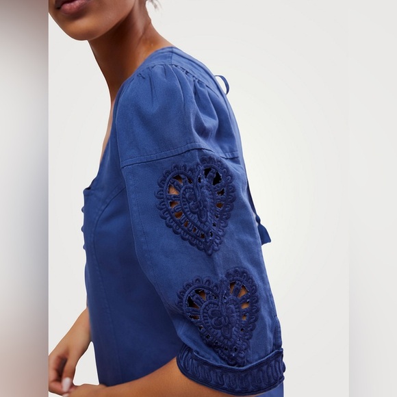 Free People Bali Hazel Hearts Mini Dress in Indigo Combo - Picture 4 of 5